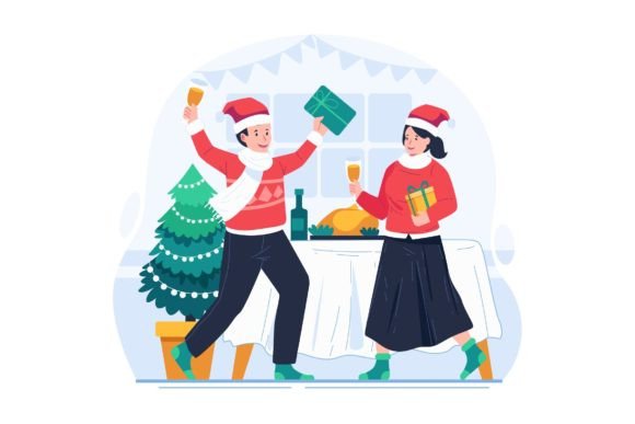 A Happy Couple Celebrating Christmas Graphics