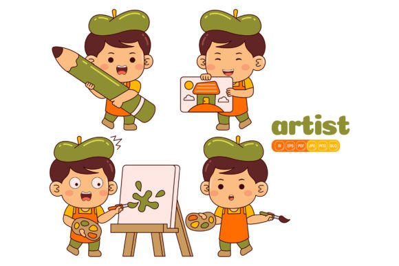 Cute Artist Boy Vector Pack 01 for Business Branding