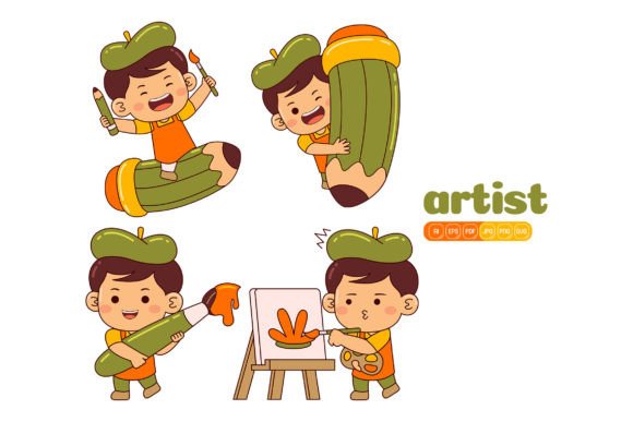 Cute Artist Boy Vector Pack 02 for Business Branding