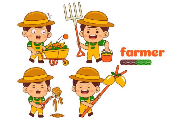Cute Farmer Boy Vector Pack 01 for Illustrations and Graphics