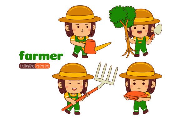Cute Farmer Girl Vector Pack 01 - Graphics for Local Branding