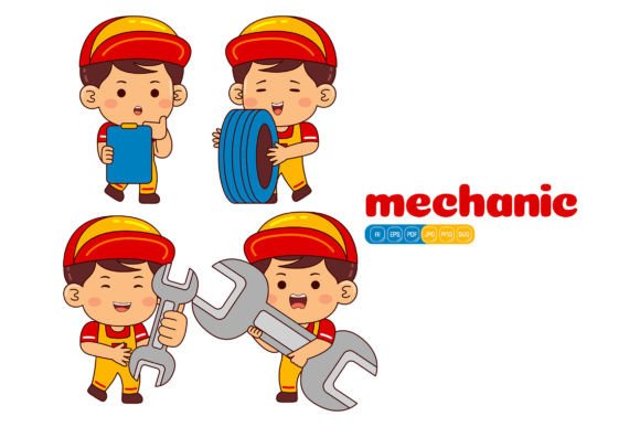 Cute Mechanic Boy Vector Pack 01 for Crafts and Graphics