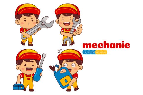 Cute Mechanic Boy Vector Pack 02 - Graphics for Illustrations