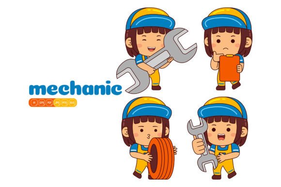 Cute Mechanic Girl Vector Pack 01 – Illustrations for Local Business Branding