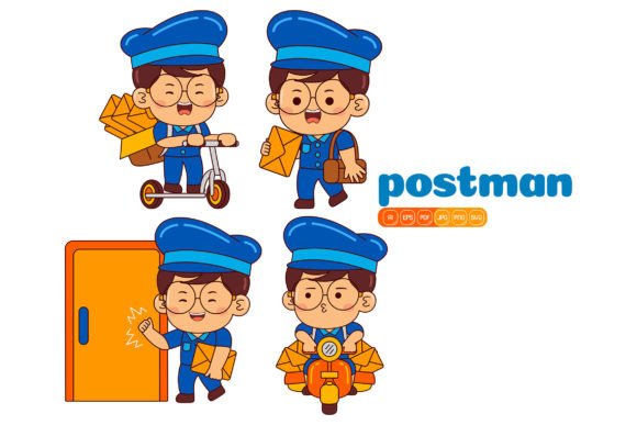 Cute Postman Boy Vector Pack 02 – A Versatile Illustration for Branding and Marketing