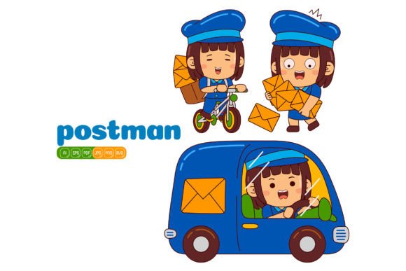 Cute Postman Girl Vector Pack 02 – Illustrations for Creative Projects