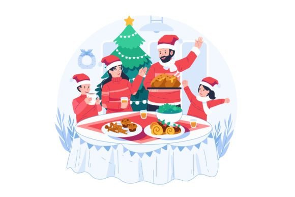 Family Having Christmas Dinner Together Graphics