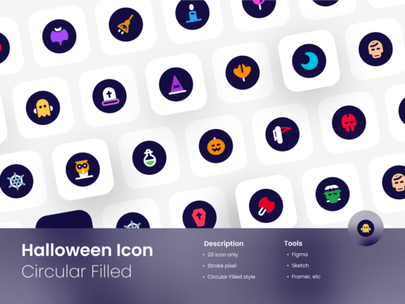 Halloween Icon Set Circular Filled Style for Graphics and Ux And Ui Kits