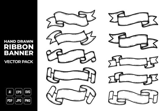 Hand Drawn Ribbon Banner Vector Pack 26 for Graphic Templates