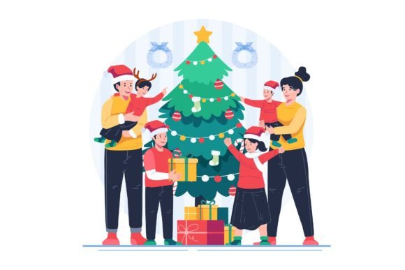 Happy Family Celebrating Christmas Graphics