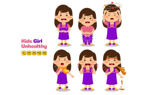 Kids Girl Unhealthy Vector Pack 01 Graphics