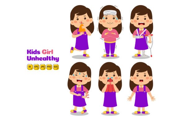 Kids Girl Unhealthy Vector Pack 02 Graphics