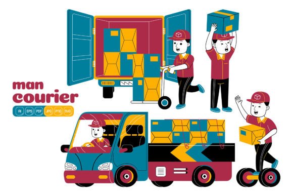 Man Courier Vector Pack 04: A Graphic Design Asset for Local Business Branding