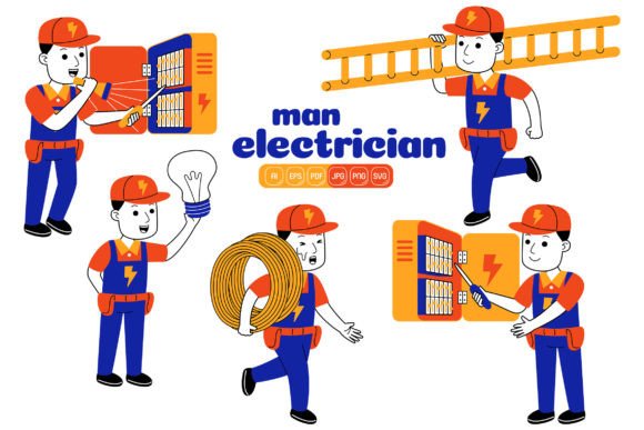 Man Electrician Vector Pack 01 for Graphics and Illustrations