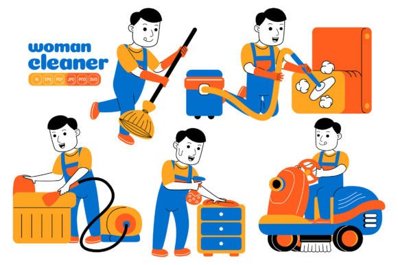 Man House Cleaner Vector Pack 01: A Versatile Graphic Asset for Bloggers and Publishers