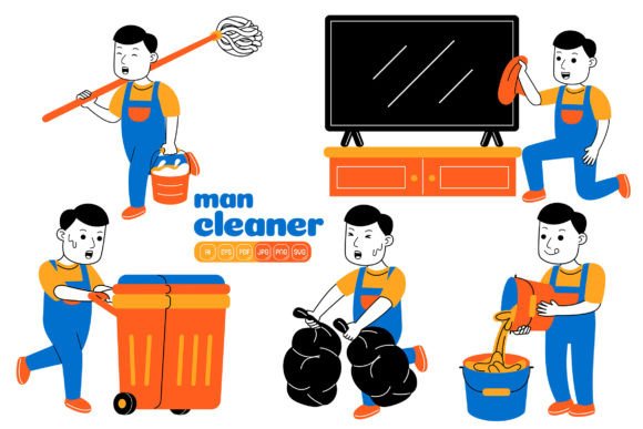 Man House Cleaner Vector Pack 02 for Crafting & Branding