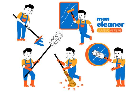 Man House Cleaner Vector Pack 05 Graphics for Handmade Creations