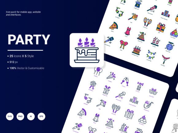 Party Icon Pack: A Playful Graphic Design Asset for Local Business Branding
