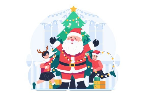 Santa and Children Celebrate Christmas Graphics