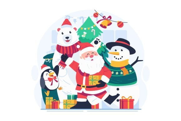 Santa and Friends Celebrating Christmas Graphics