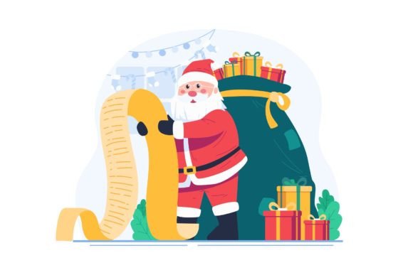 Santa Claus Reading Christmas Wish List Graphics
