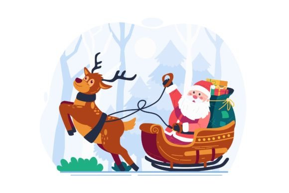 Santa Claus Riding a Sleigh with a Deer - A Graphic Design Asset Review
