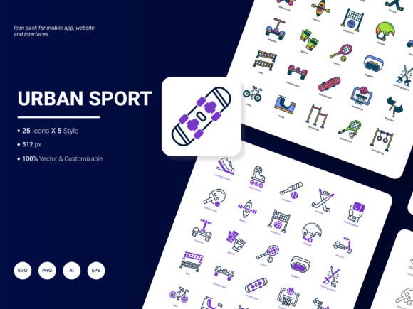 Urban Sport Icon Pack: A Versatile Graphics Asset for Digital Sellers