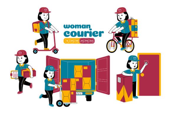 Woman Courier Vector Pack 01 for Crafting and Graphics
