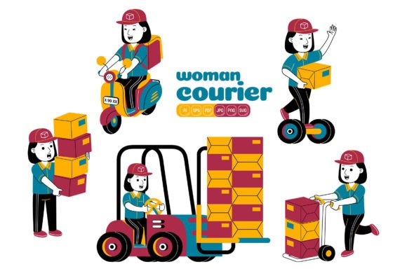 Woman Courier Vector Pack 02: A Versatile Graphic Design Asset for Modern Publishing