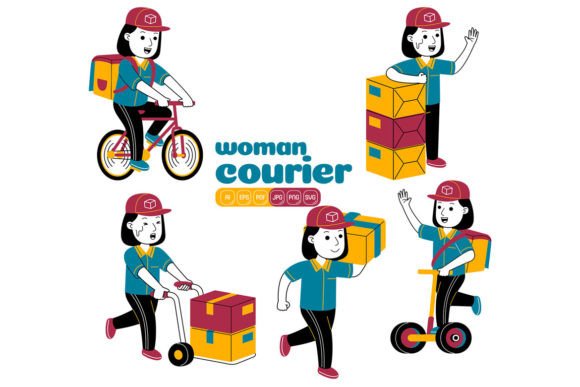 Woman Courier Vector Pack 03: A Versatile Graphics Asset for Handmade Creations