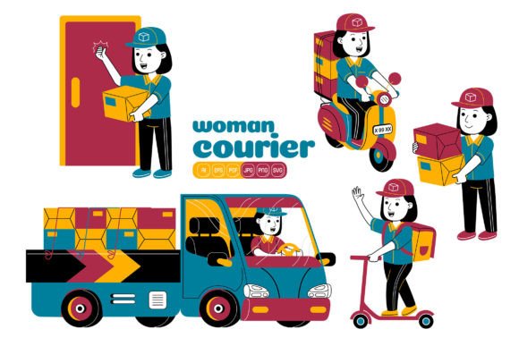 Woman Courier Vector Pack 04: A Versatile Graphics Bundle for Creative Projects