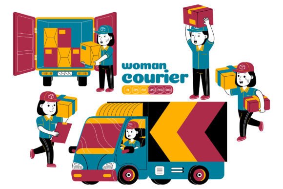 Woman Courier Vector Pack 05 for Branding and Illustrations