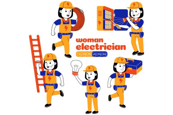 Woman Electrician Vector Pack 01 - A Graphic Design Asset for Illustrations