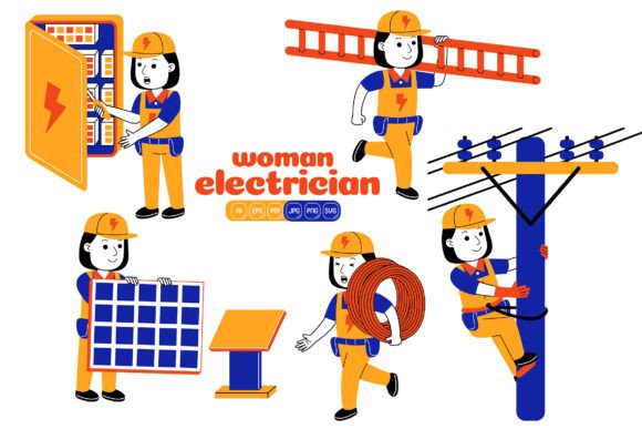 Woman Electrician Vector Pack 05 - Illustrations for Modern Graphic Design