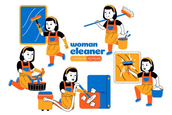 Woman House Cleaner Vector Pack 01 for Graphics and Illustrations