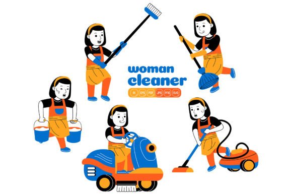 Woman House Cleaner Vector Pack 02: A Versatile Graphics Asset for Content Creators