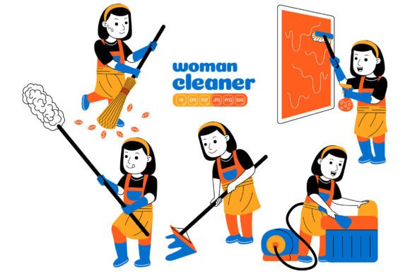 Woman House Cleaner Vector Pack 05: A Graphic Design Asset for Local Branding